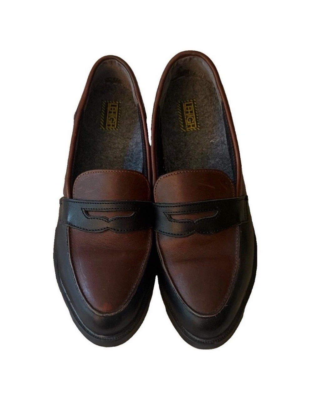 Vintage Lehigh Two-Tone Leather Steel Toe Penny Loafers Corpcore 9.5